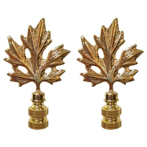 Royal Designs Maple Leaf Design Lamp Finial, Polished Brass- Set of 2