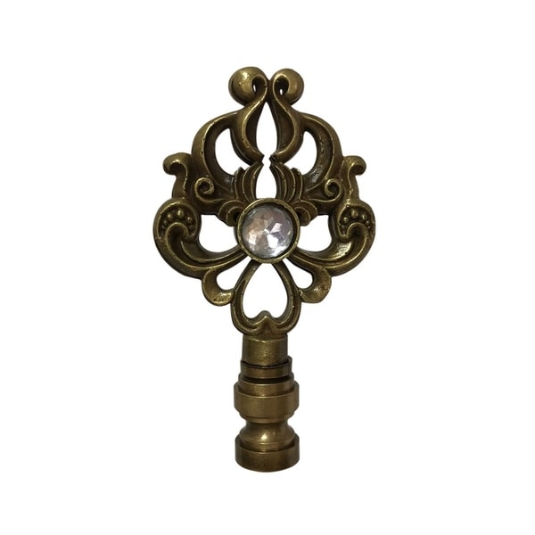Royal Designs Floral Filigree Design with a Crystal Accent Lamp Finial, Antique Brass
