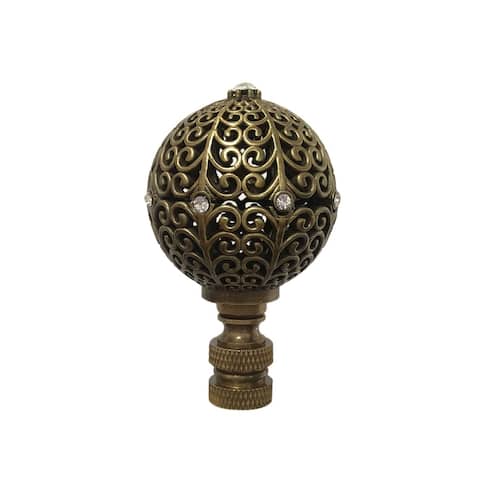 Royal Designs Traditional Filigree Sphere with Crystal Embelishments Lamp Finial, Antique Brass