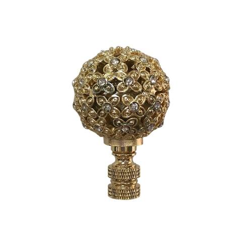Royal Designs Floral Motif Sphere with Crystal Accents Lamp Finial, Polished Brass
