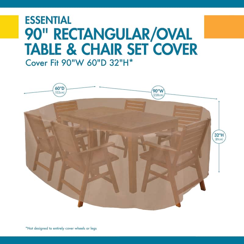 Duck Covers Essential Water-Resistant 90 Inch Rectangular/Oval Patio Table & Chair Set Cover