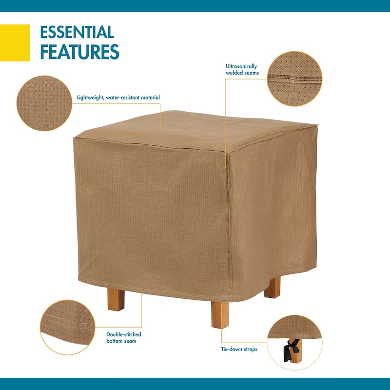 Duck Covers Essential Water-Resistant 22 Inch Square Patio Ottoman/Side Table Cover