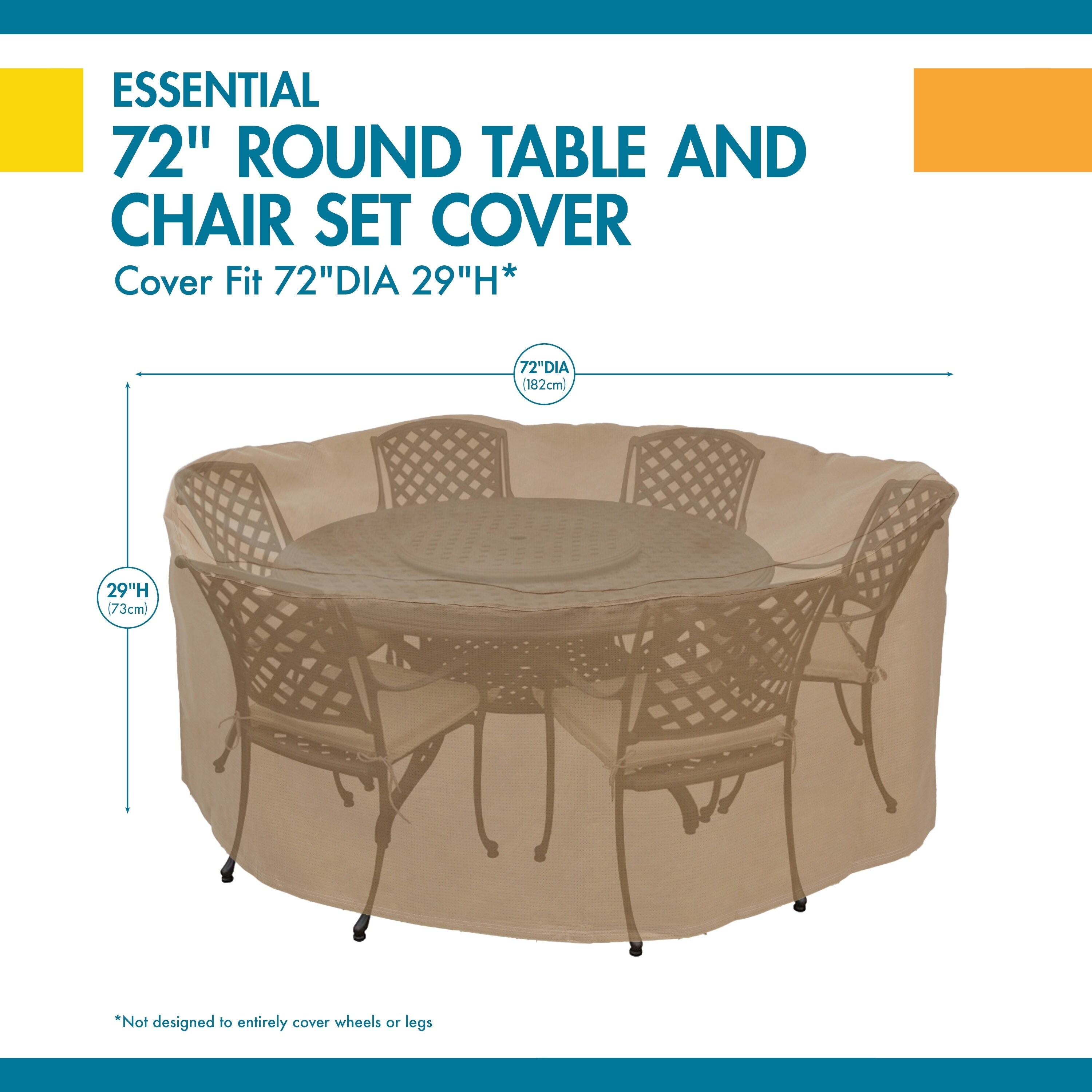 Duck Covers Essential Round Table and Chair Set Cover Latte 72" DIA x