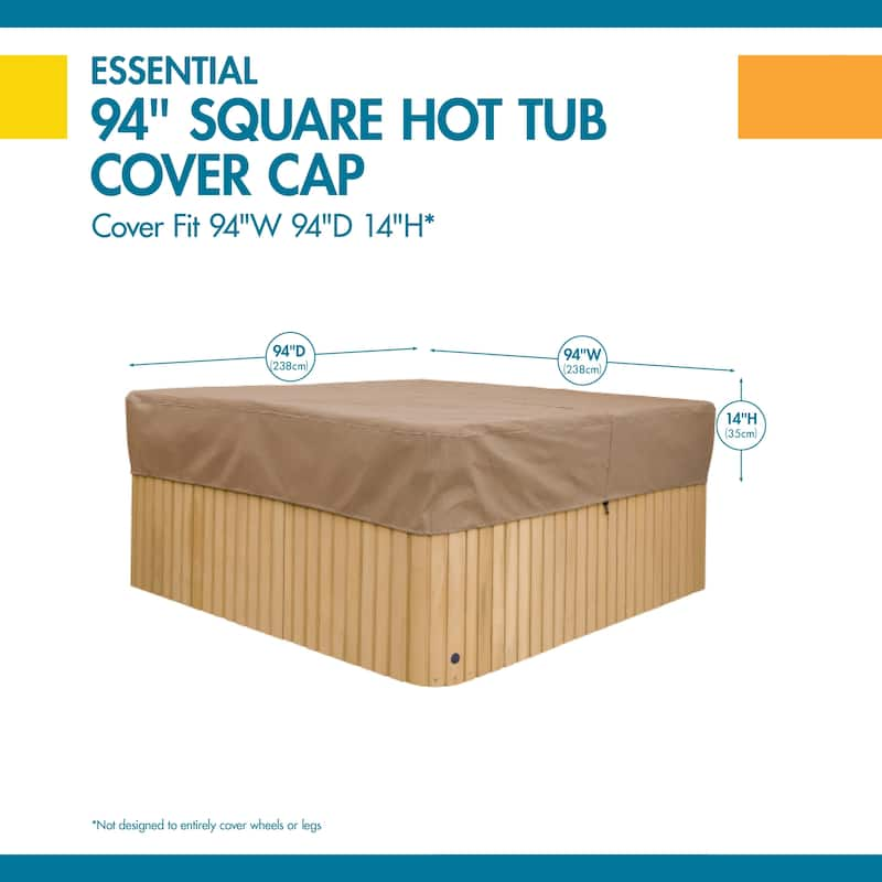 Duck Covers Essential Square Hot Tub Cover Cap - 96"W x 96"D x 14"H