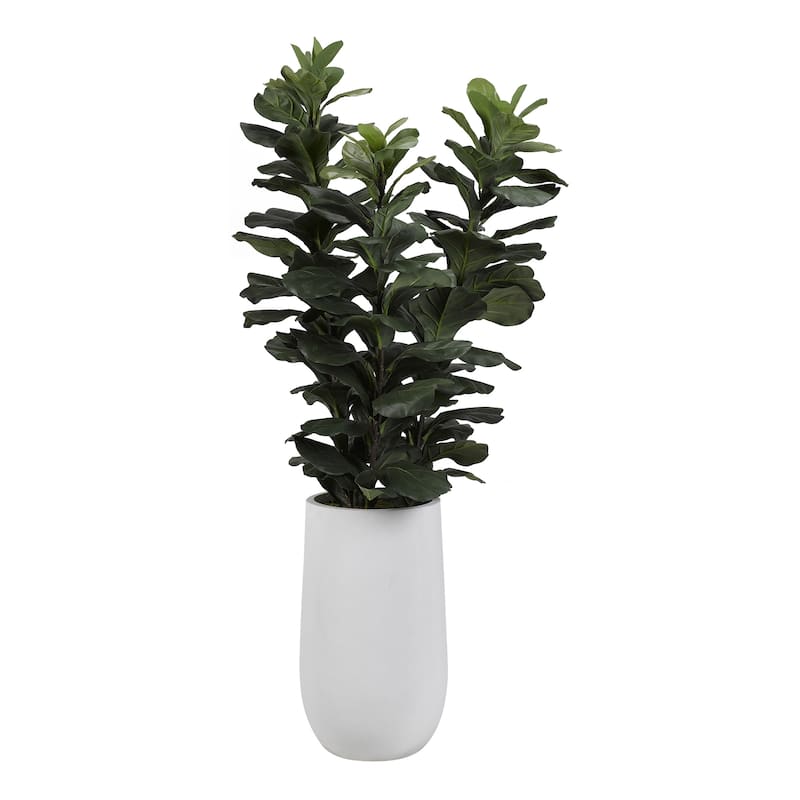 D&W Silks 6-feet Fiddle Leaf Fig Tree in Round White Resin Planter - Green