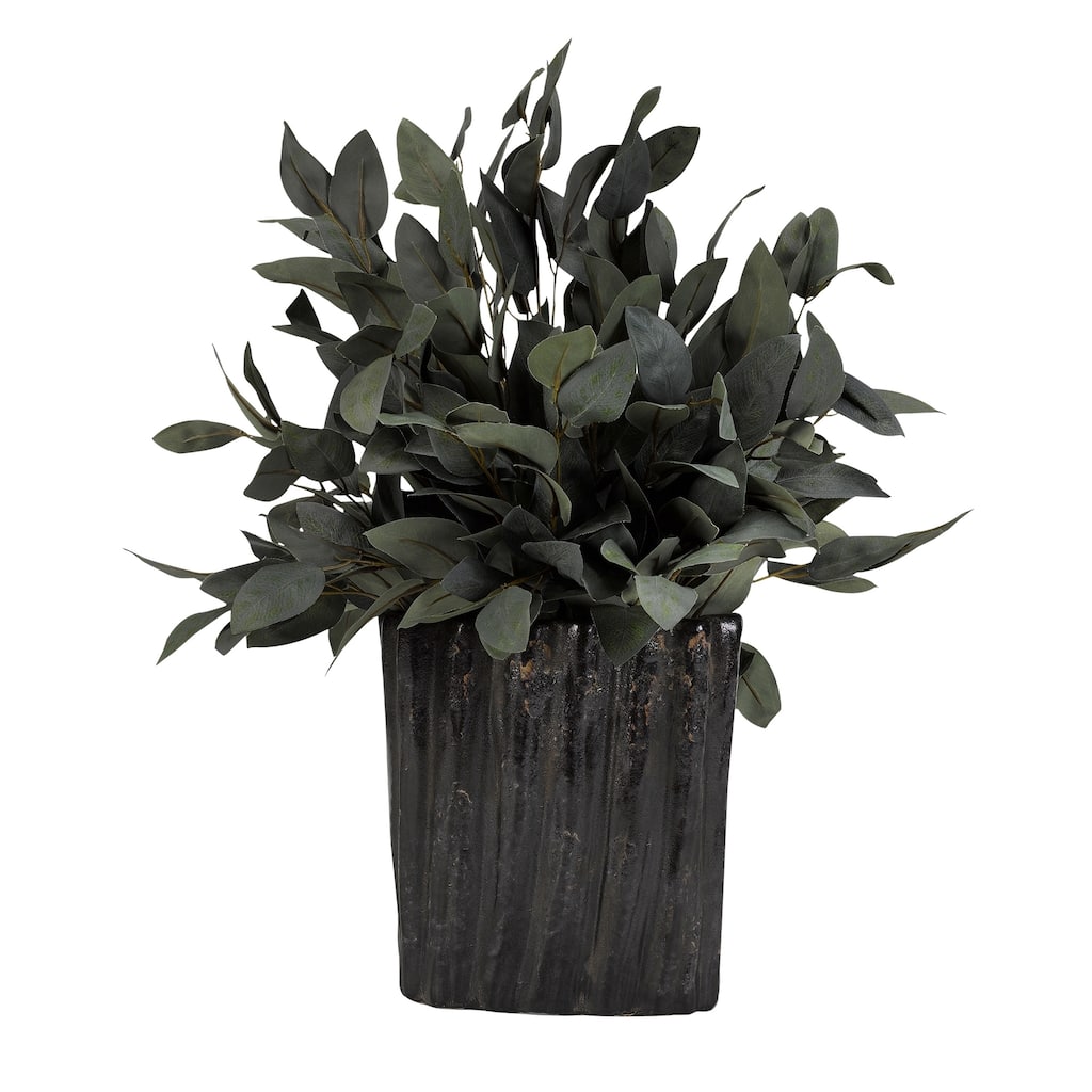 D&W Silks Grey/ Green Eucalyptus in Oval Ceramic Planter - Large - Grey Green