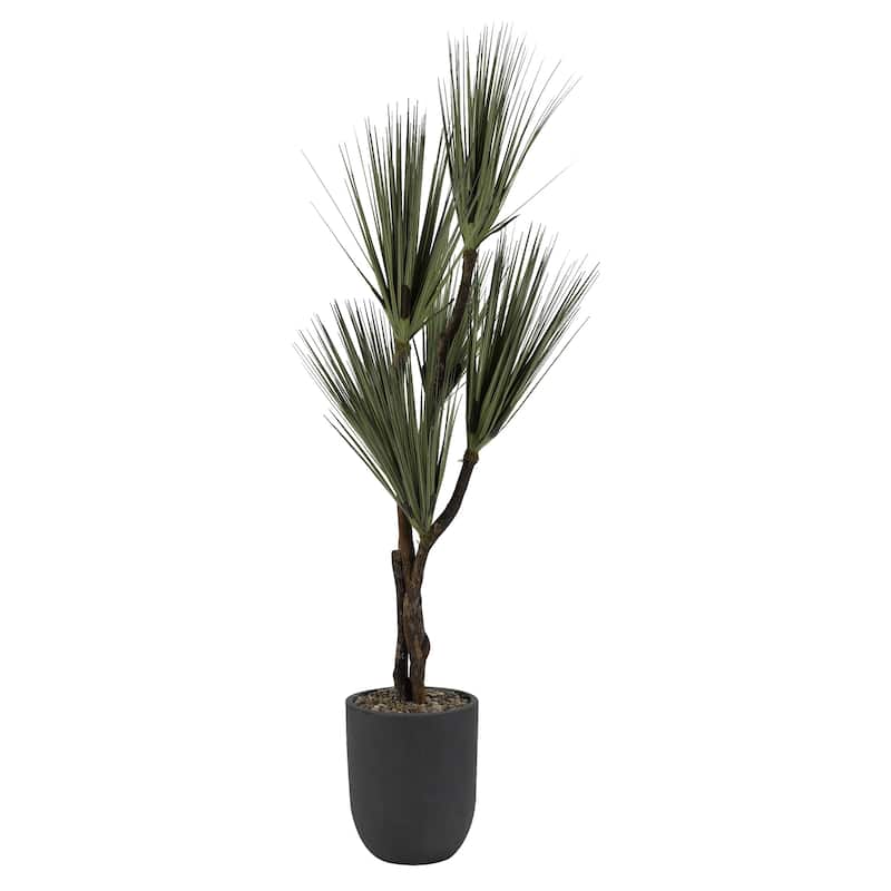 D&W Silks 7-feet Yucca Tree in Round Grey Planter - Green