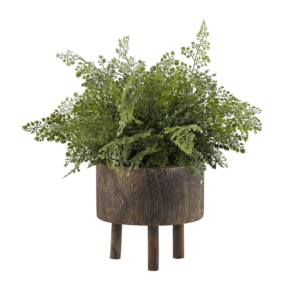 D&W Silks Maiden Hair Fern in Round Wooden Planter with Legs - Green