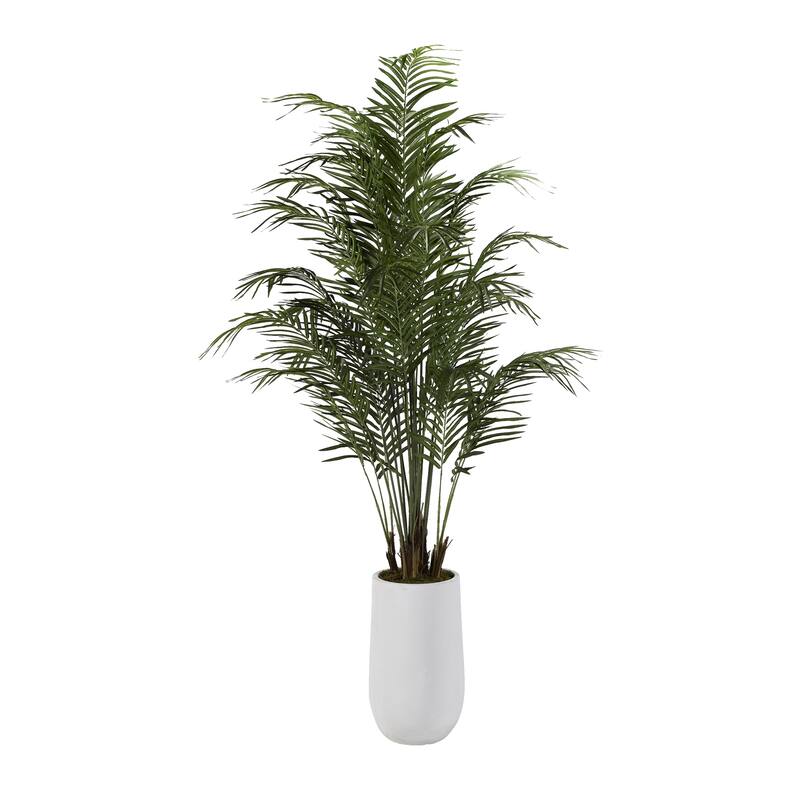 D&W Silks 8-feet Areca Palm in Tall Round Resin Planter - Green