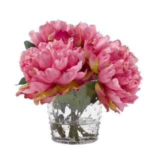 D W Silks Pink Peonies In Glass Vase Bed Bath Beyond 26444690