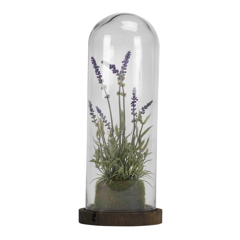 D&W Silks Lavender Spray in Glass Dome with Wood Base