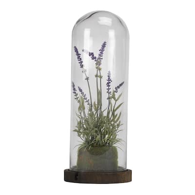 D&W Silks Lavender Spray in Glass Dome with Wood Base