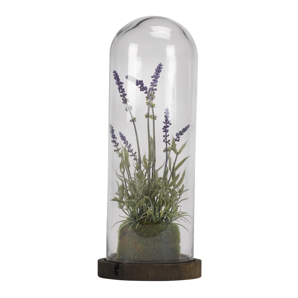 D&W Silks Lavender Spray in Glass Dome with Wood Base