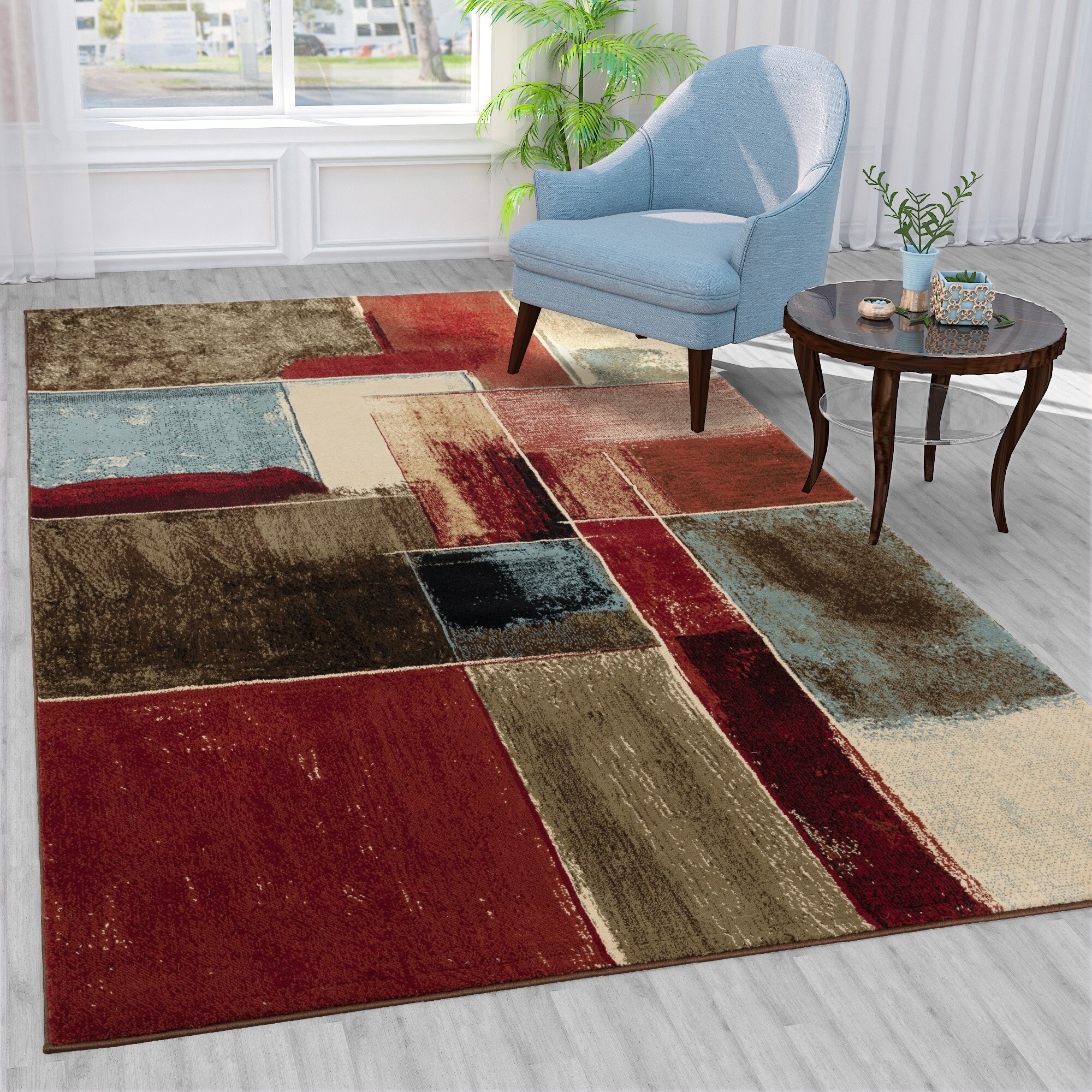 Elegance Collection Sculpted Effect Abstract Design Area Rug Sage Green