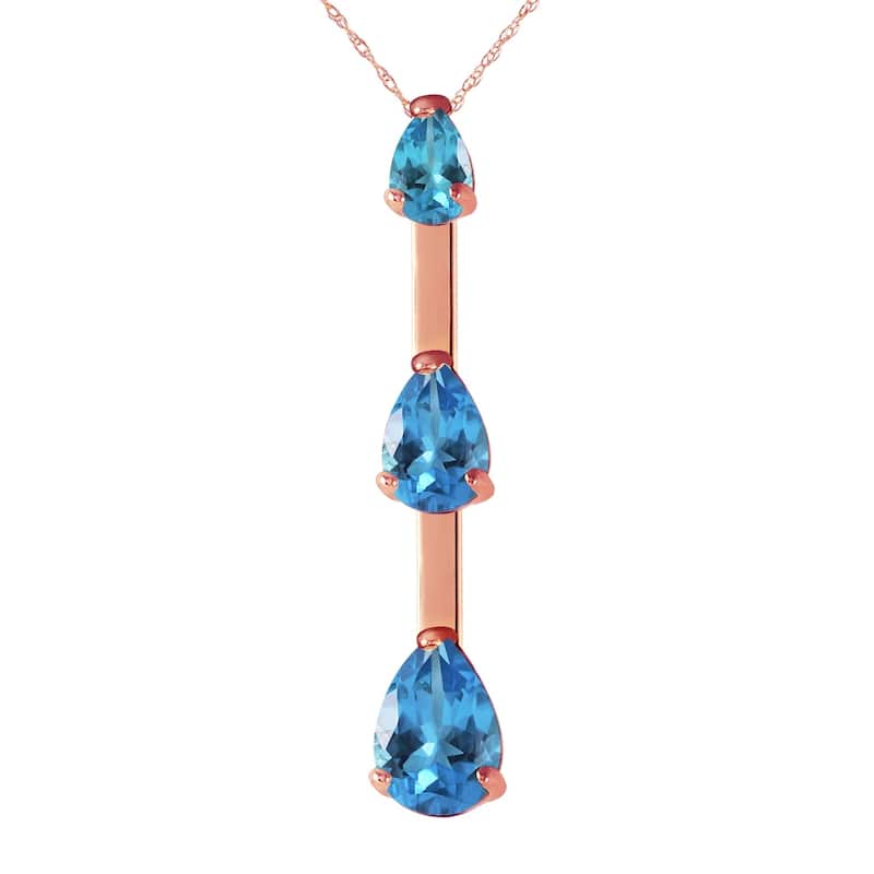 14K Solid Rose Gold Necklace with Natural Blue Topaz