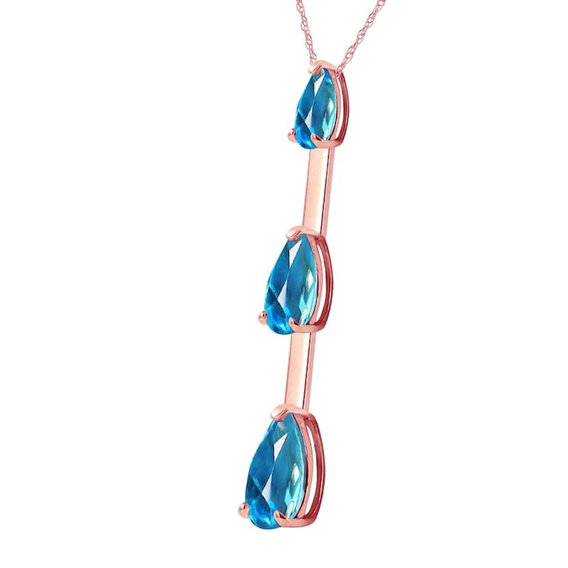 14K Solid Rose Gold Necklace with Natural Blue Topaz