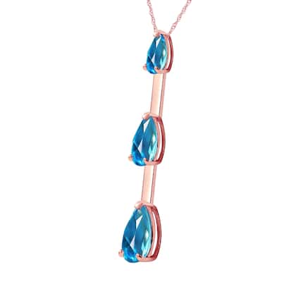 14K Solid Rose Gold Necklace with Natural Blue Topaz