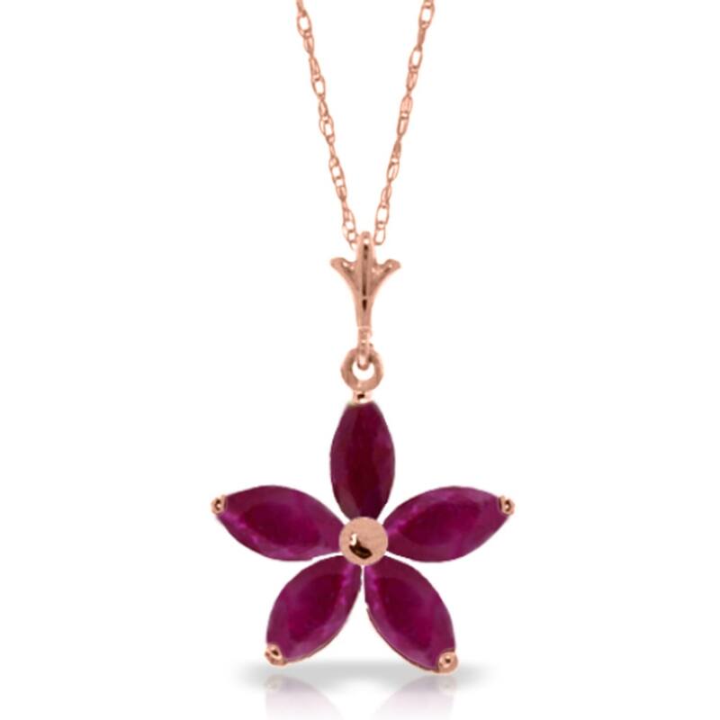 14K Solid Rose Gold Necklace with Natural Rubies 18" Inches