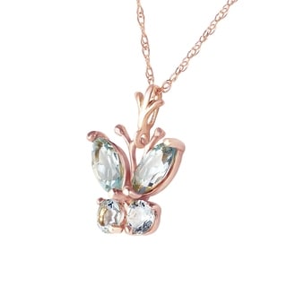 ALARRI 0.6 Carat 14K Solid Rose Gold Butterfly Necklace Aquamarine with 24 Inch Chain Length 