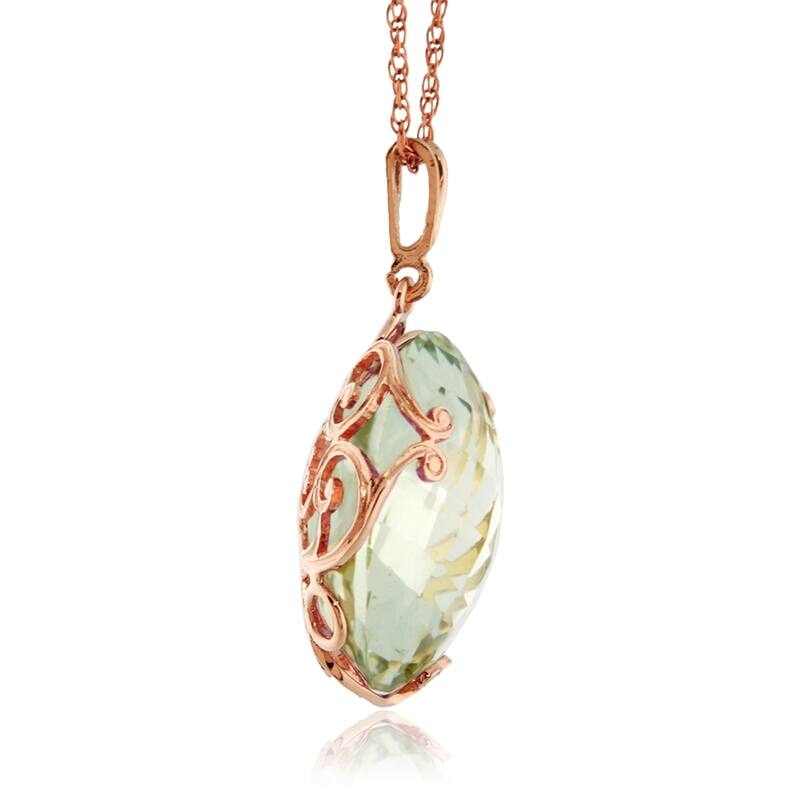 14K Solid Rose Gold Necklace with Checkerboard Cut Round Green Amethyst