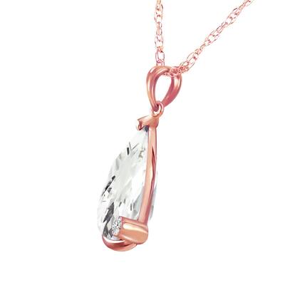 14K Solid Rose Gold Necklace with Briolette Checkerboard Cut White Topaz & Diamond