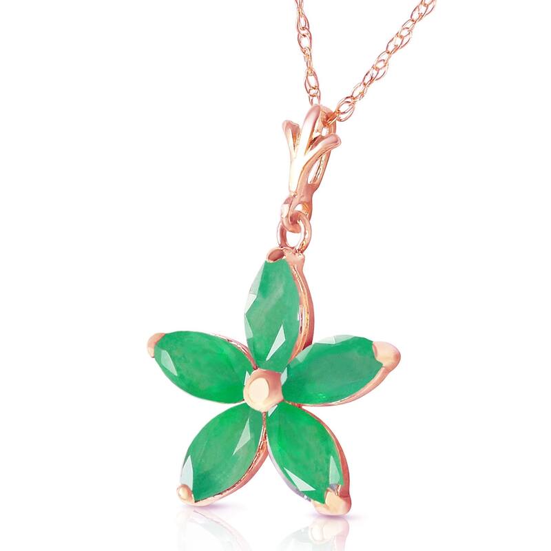 14K Solid Rose Gold Necklace with Natural Emeralds