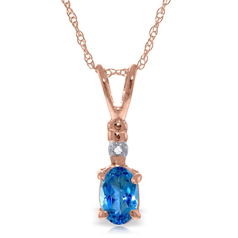 14K Solid Rose Gold Necklace withNatural Diamond & Blue Topaz