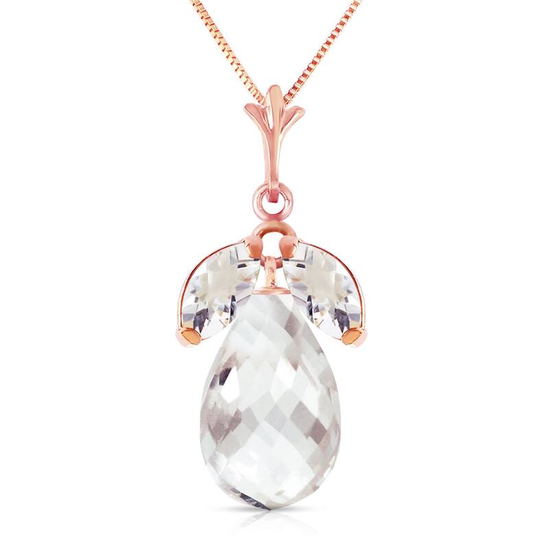 14K Solid Rose Gold Necklace with Natural White Topaz