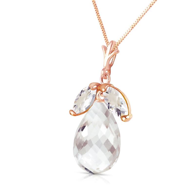 14K Solid Rose Gold Necklace with Natural White Topaz