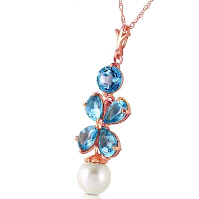 14K Solid Rose Gold Necklace with Blue Topaz & pearl