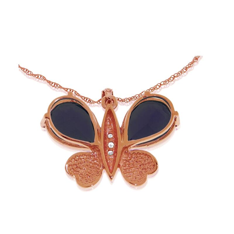 14K Solid Rose Gold Batterfly Necklace with Natural Diamonds & Sapphires