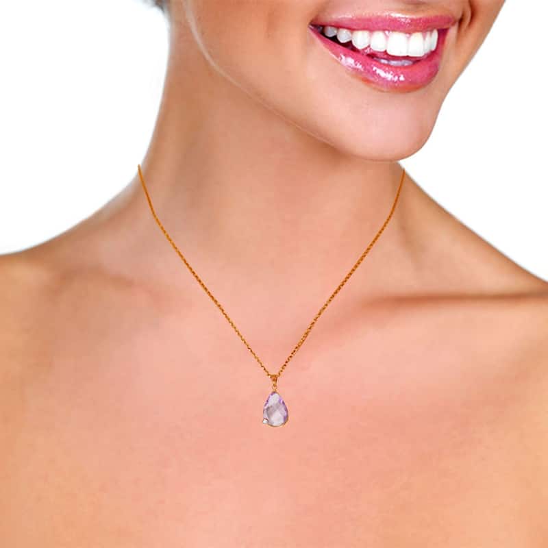 14K Solid Rose Gold Necklace with Briolette Checkerboard Cut Amethyst & Diamond