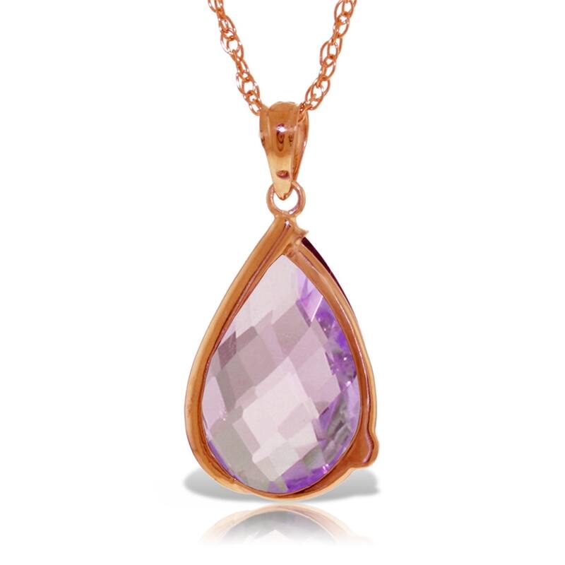 14K Solid Rose Gold Necklace with Briolette Checkerboard Cut Amethyst & Diamond