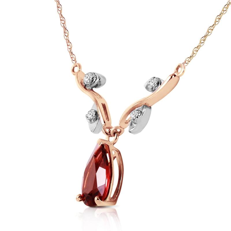14K Solid Rose Gold Necklace withNatural Diamond & Garnet