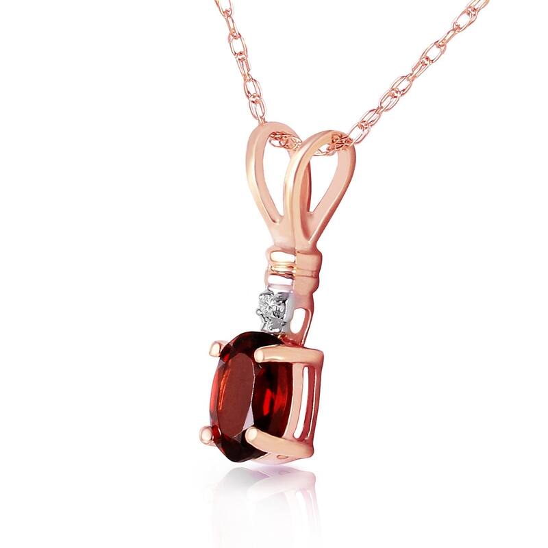 14K Solid Rose Gold Necklace withNatural Diamond & Garnet