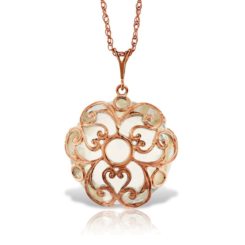 14K Solid Rose Gold Necklace with Checkerboard Cut Round White Topaz