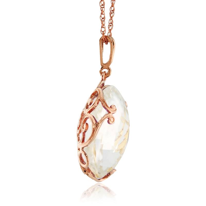 14K Solid Rose Gold Necklace with Checkerboard Cut Round White Topaz
