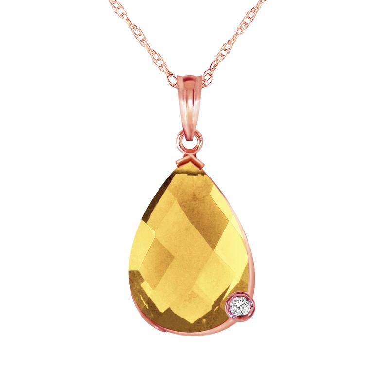 14K Solid Rose Gold Necklace withBriolette Checkerboard Cut Citrine & Diamond