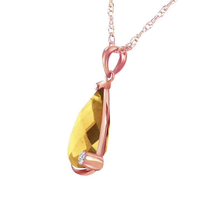 14K Solid Rose Gold Necklace withBriolette Checkerboard Cut Citrine & Diamond