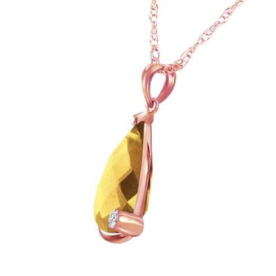 14K Solid Rose Gold Necklace withBriolette Checkerboard Cut Citrine & Diamond