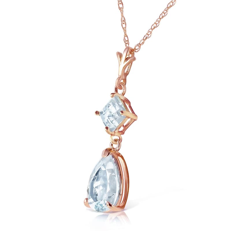 2 CTW 14K Solid Rose Gold Sparkly Dew Aquamarine Necklace