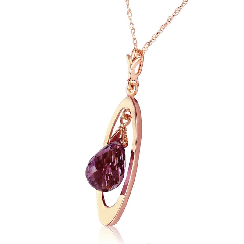 14K Solid Rose Gold Necklace with Briolette Purple Amethyst