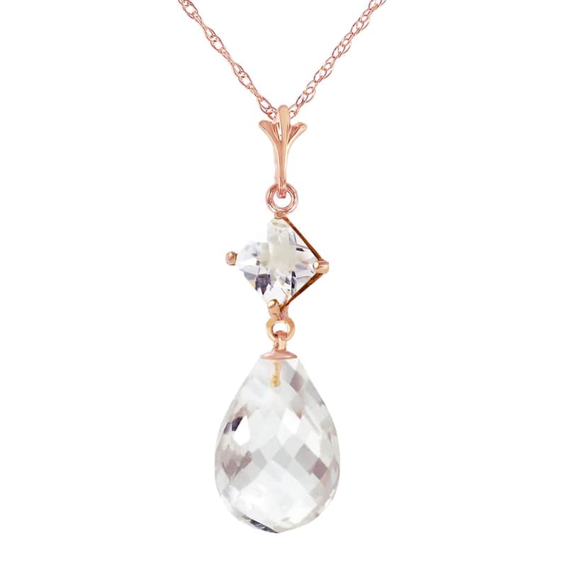 14K Solid Rose Gold Necklace with Natural White Topaz
