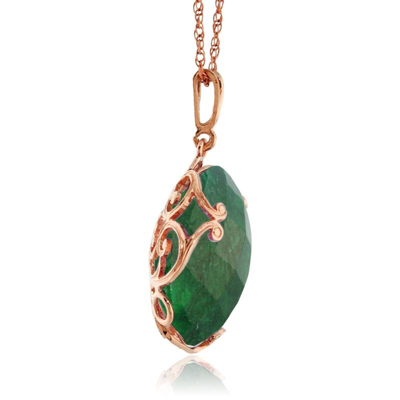 14K Solid Rose Gold Necklace with Checkerboard Cut Round Dyed Green Sapphire
