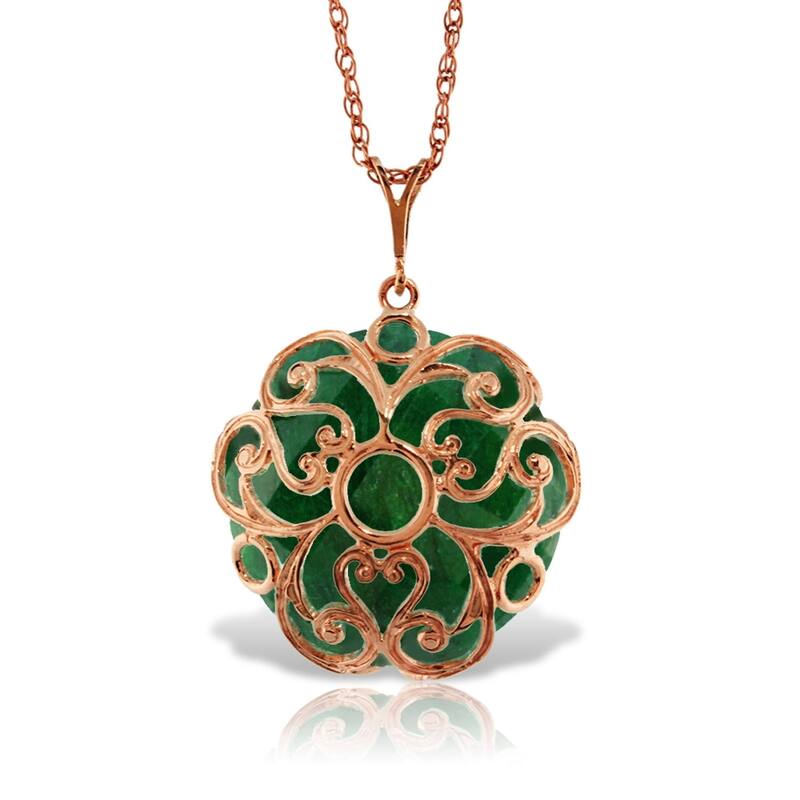 14K Solid Rose Gold Necklace with Checkerboard Cut Round Dyed Green Sapphire
