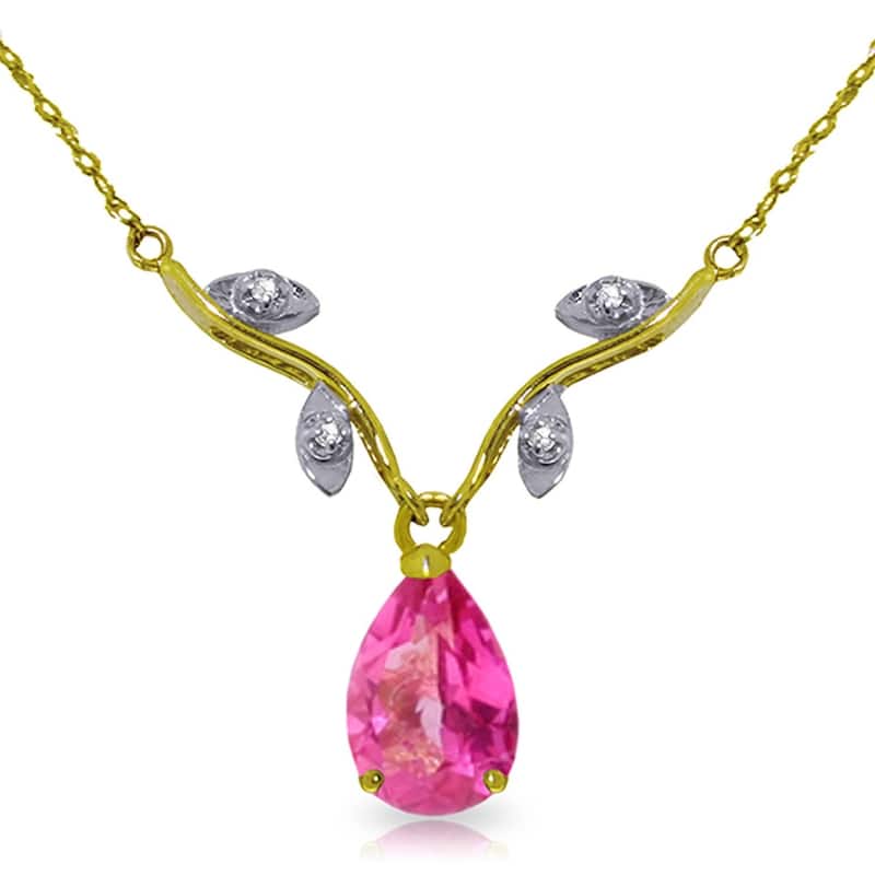 1.52 Carat 14K Solid Gold Burning Heat Pink Topaz Diamond Necklace