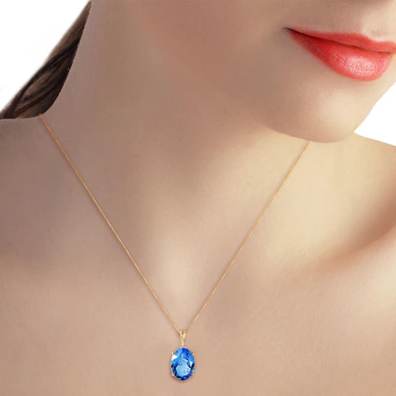 8 Carat 14K Solid Gold Necklace Oval Blue Topaz