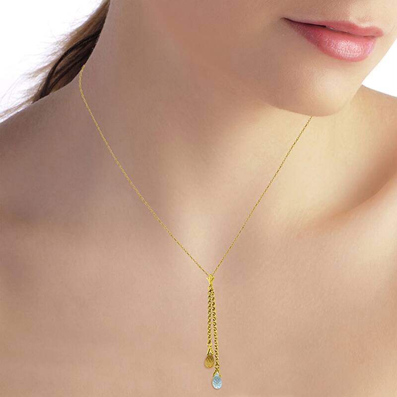 1.4 Carat 14K Solid Gold Necklace Blue Topaz And Citrine