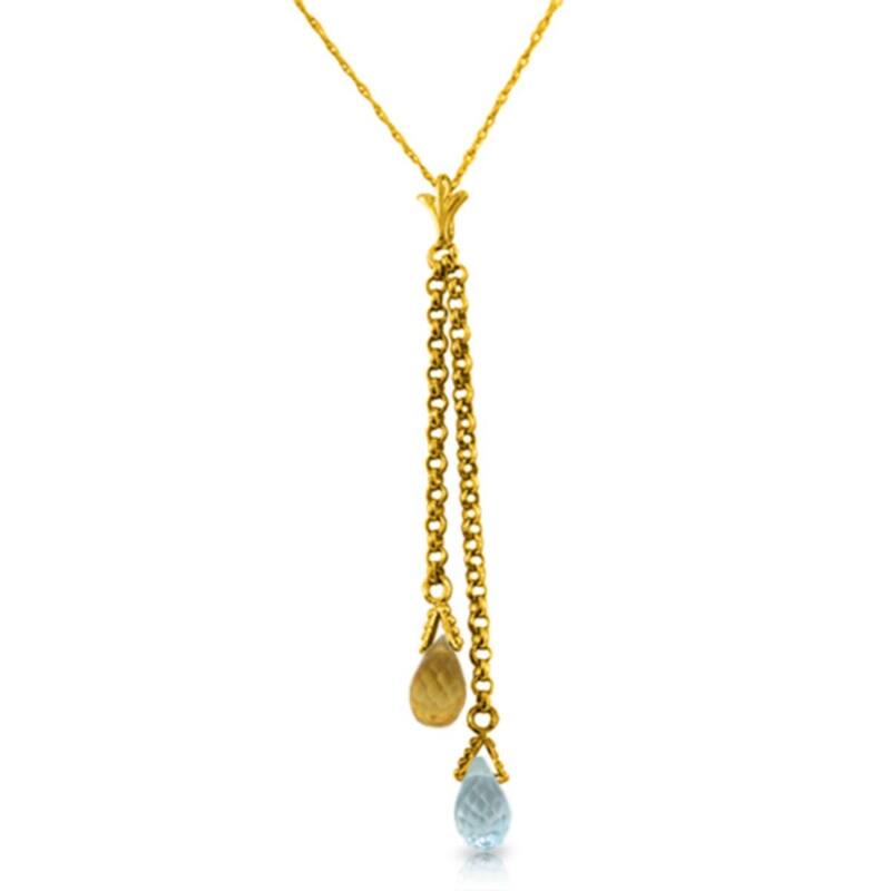 1.4 Carat 14K Solid Gold Necklace Blue Topaz And Citrine