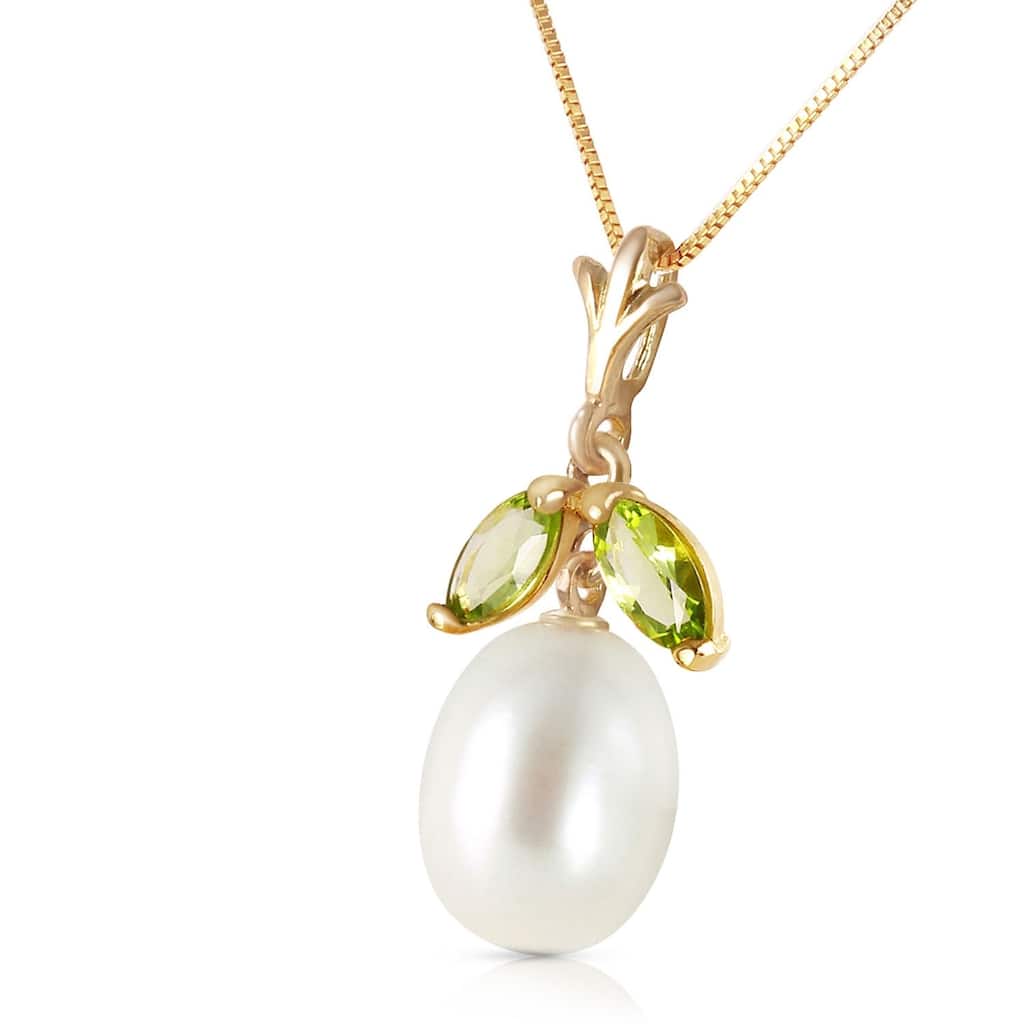 4.5 CTW 14K Solid Gold Winning Peridot pearl Necklace